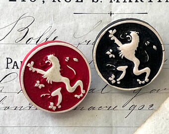 S A L E !! Pair of Rampant Lion Buttons in Red and Black
