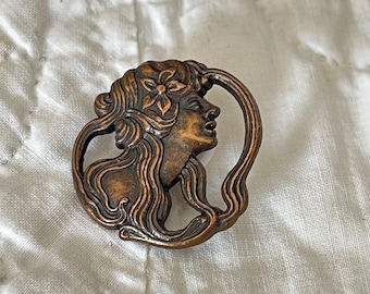 Art Nouveau Lady Metal Button