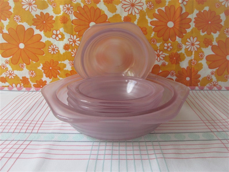 Rare Phoenix Opal Ware Lilac Serving Dish with 6 Desert image 0
