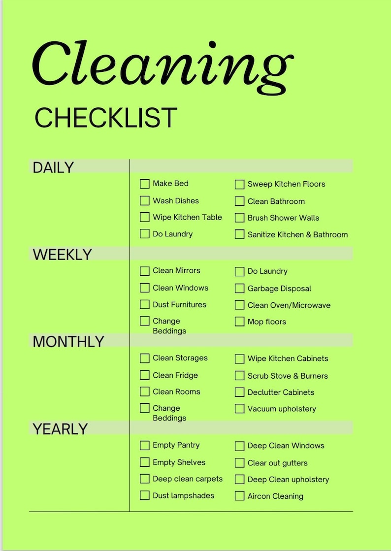 Cleaning Tracker Checklist Planner | Editable Canva Template | Daily ...