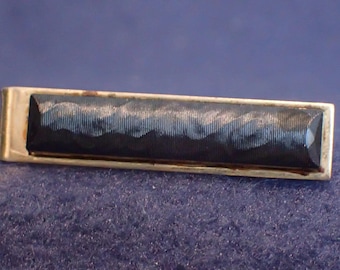Gold Tie Bar - Black Bakelite/Plastic Textured Bar