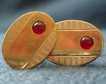 Hickok USA Gold Cufflinks - Ovals with Red Stones