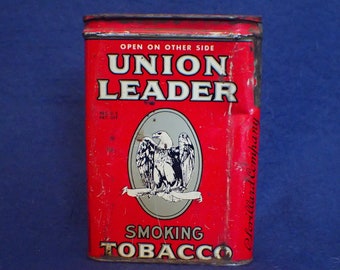 union leader tobacco tin year Vintage Tin, Tobacco Canister Key Wind Lid, Humidor Tobacco Cans, General Store Advertising Tins, Rustic Red Decor Vintage Union Leader Tobacco Tin,