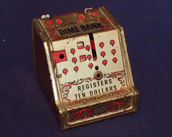 Gold Sunflower Register Dime Bank - J Chein & Co Tin Bank