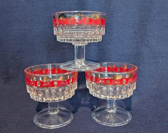 Red and Gold Coupe/Champagne/Dessert Glasses - Set of 3