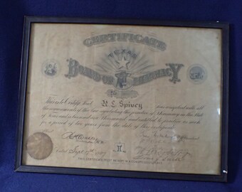 State of Texas Pharmaceutical License, circa 1907 - Framed - Signed - No.2954