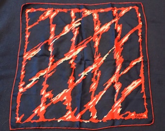 Silk Scarf - Echo - Red and White Slashes on Navy