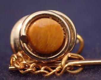 Tie Tack - Gold Spiral with Brown Stone