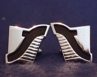 Anson Silver Cufflinks - Black Swoosh