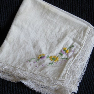 Hand Embroidered Cotton Handkerchief Flowers image 1