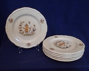 Faience Moulins Des Loups Plates - Shepherd Man - Floral - French Country