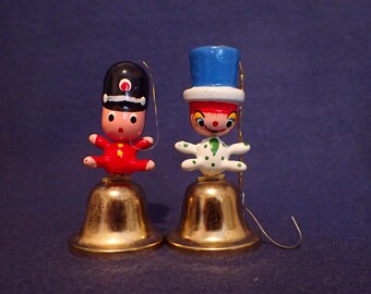 Wooden Christmas Hand Painted Ornaments - Soldier and Clown Bells