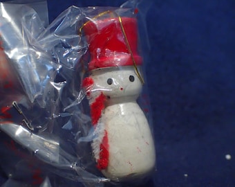 Wooden Christmas Hand Painted Ornament - Snowman - NOS