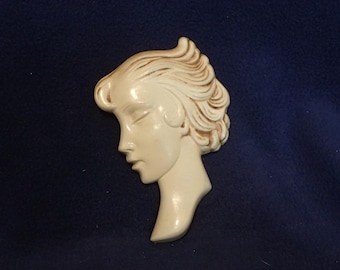 Chalkware Lady Head Profile - Wall Plaque - Decor