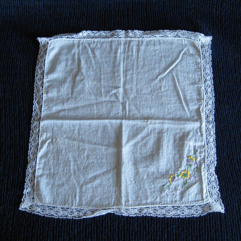Hand Embroidered Cotton Handkerchief Flowers image 3