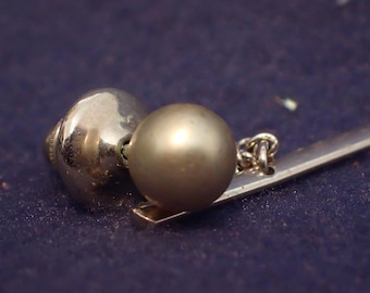 Tie Tack - Silver Bead/Pearl