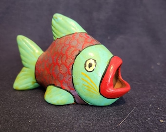 Pottery Painted Fish Sculpture - Hand Painted