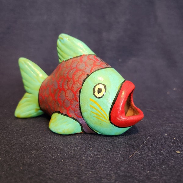 Pottery Painted Fish Sculpture - Hand Painted