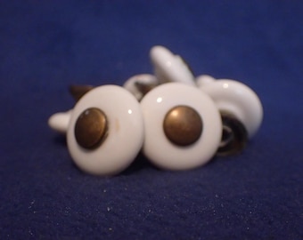 White Porcelain Drawer Knobs/Pulls - Brass Colored Metal - INDIVIDUAL SALE