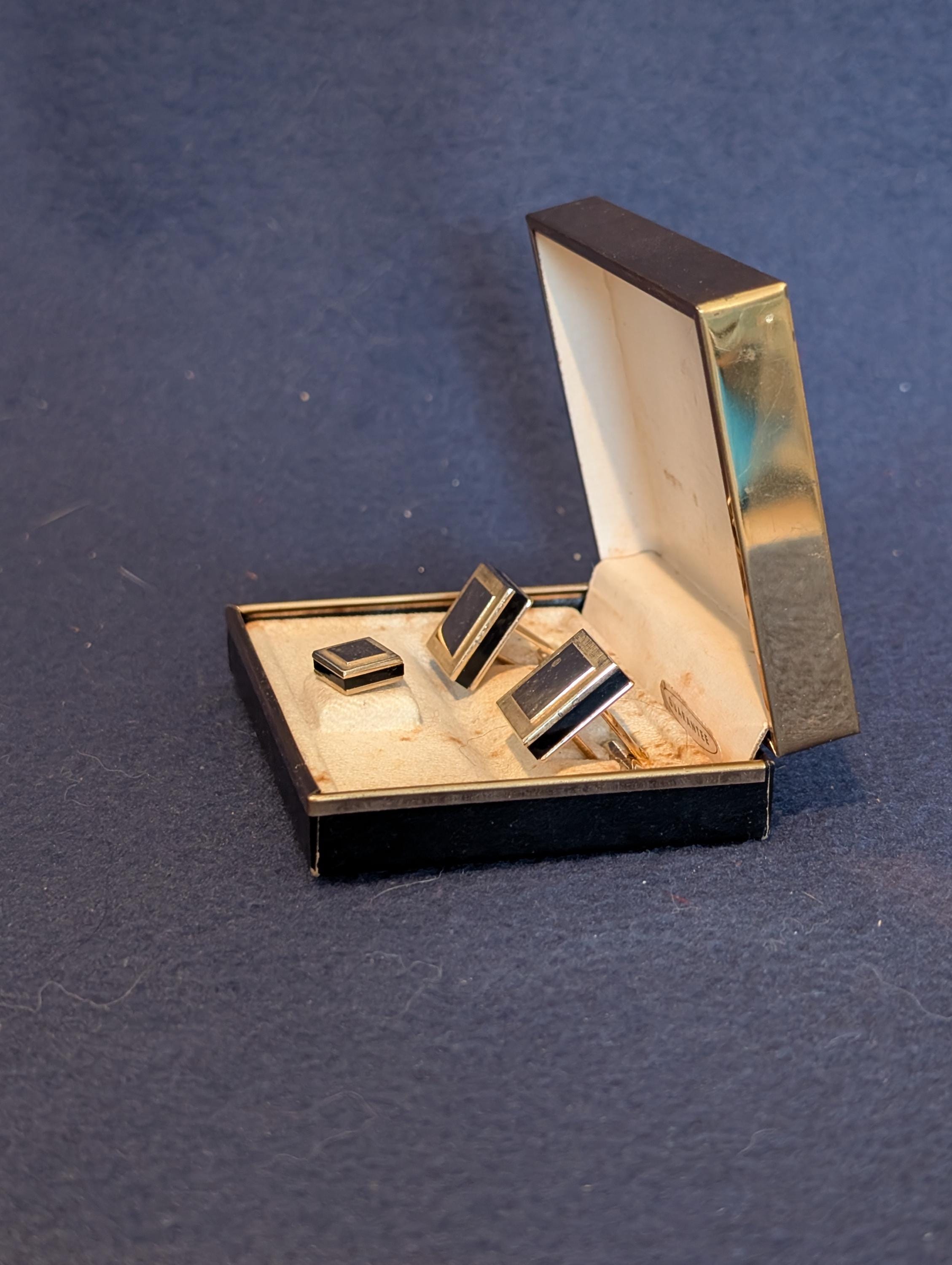 Swank Gold/silver Metal Cufflinks and Tac - Square With Etching - Etsy