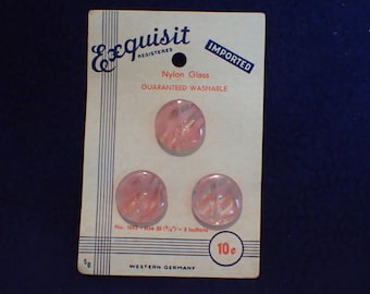 Exquisit Nylon Glass Buttons - Pink Stripe - Western Germany