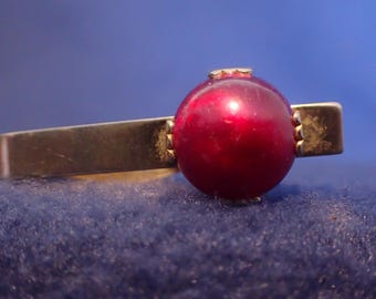 Tie Bar - Gold with Red Stone