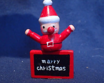 Wooden Christmas Hand Painted Ornament - Santa - Marry Christmas