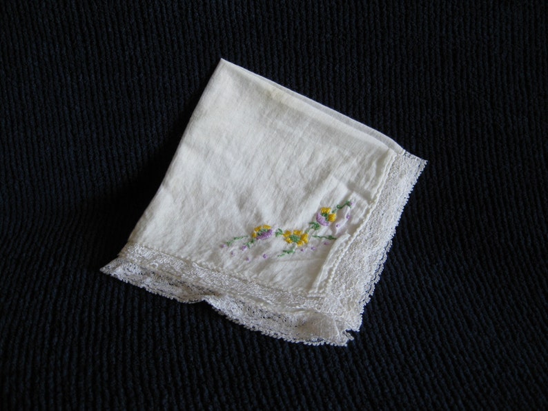 Hand Embroidered Cotton Handkerchief Flowers image 1