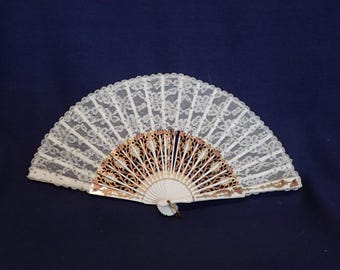 White and Gold/Bronze Hand Fan