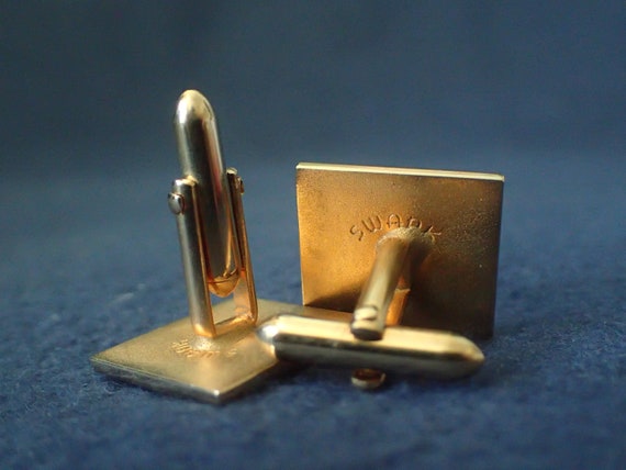 Swank Gold Cufflinks - Square with a Swoop - image 3