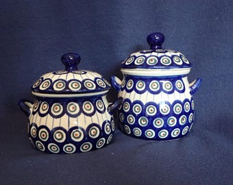 Boleslawiec Polish Pottery Jars - Traditional Peacock
