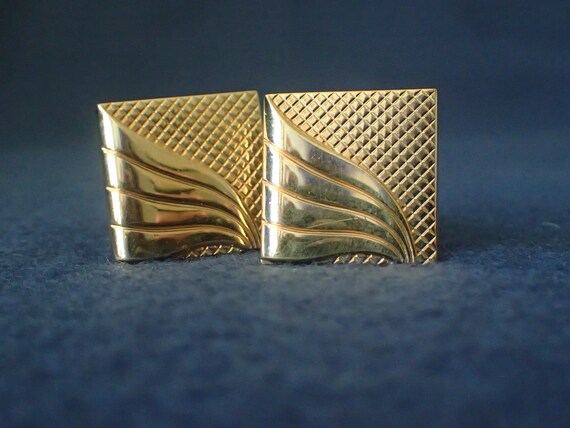 Swank Gold Cufflinks - Square with a Swoop - image 1