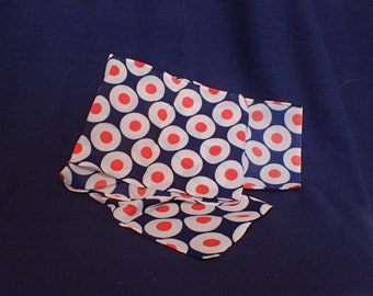 Long Head Scarf - Blue with Red and White Dots