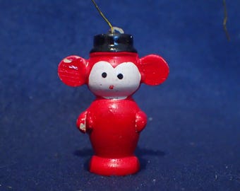 Wooden Christmas Hand Painted Ornament - Red with Big Ears