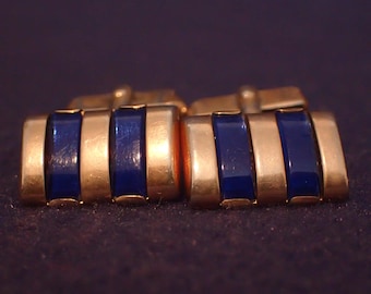 Swank Cufflinks - Gold and Blue Stone Stripes