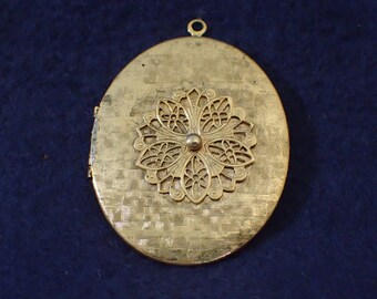 Gold Locket - Two Picture Slots - Filigree Front and Textured Surface