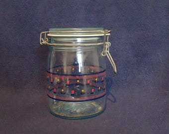 Wheaton Blue Glass Canister - Tulips - 3/4 Liter