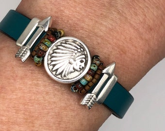 Indian Head Southwest Style Leather Bracelet with Magnetic Clasp Turquoise Jewelry Native American Jewelry Gifts for Her Southwest Jewelry