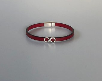 Women's Leather Infinity Bracelet with Magnetic Clasp Red Plum Leather Stackable Bracelet Gifts for Her Gifts for Teens Young Adult Gifts