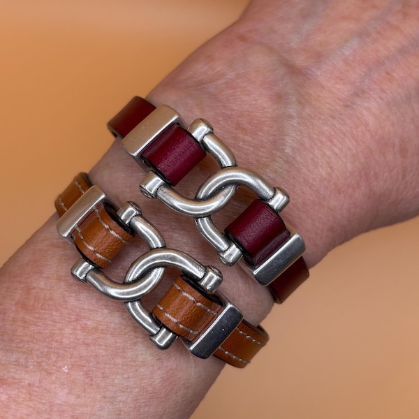Equestrian Style Leather Bracelet with Magnetic Clasp Horse Lovers Jewelry Classic Jewelry Silver and Leather Bracelet Gifts for Her