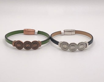 Choice of Silver or Copper Beaded Leather Bracelet with Magnetic Clasp Southwest Jewelry Boho Jewelry Gifts for Her Teacher Gifts