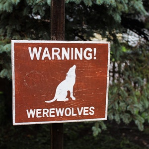 Warning Werewolves Hand Painted Distressed Wooden Sign Made | Etsy