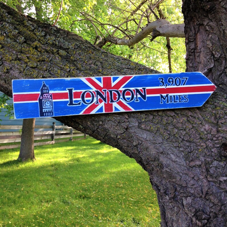 British Flag Wooden Directional Sign / Custom Hand Painted Travel Decor ...