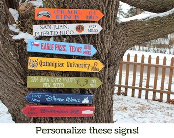 Custom Directional Wooden Signs for Signpost, Hand Painted Signs with Cities and Distances