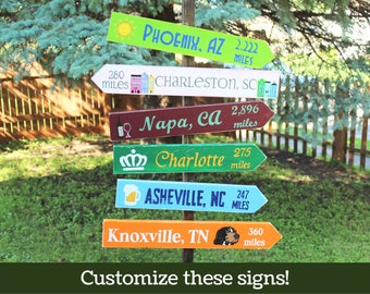 Custom Wooden Directional Signs, Signs with Locations and Distances, Housewarming Gift Idea, New Home Gift for Couple, Personalized Gift