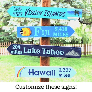 Hand Painted Personalized Distressed Wooden Directional Signs -  Create Your Own Signpost - You choose location, color, and image