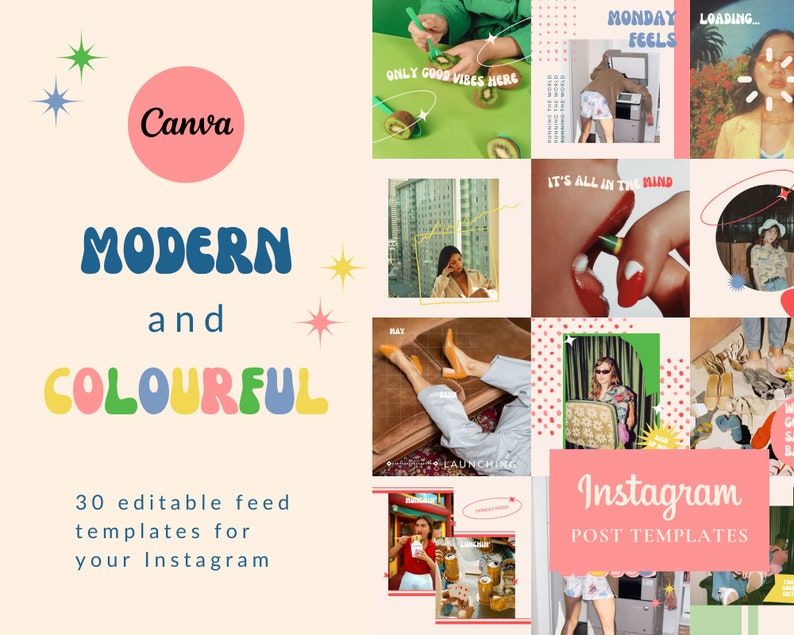 30 Bold and Colorful Instagram Post Templates Canva Modern, Abstract and Fun Instagram Templates Bold Insta Feed image 1