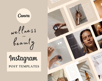 60 Beauty and Wellness Instagram Post Templates | Neutral and Beige Instagram Feed | Canva Blogger Templates | Aesthetic Instagram