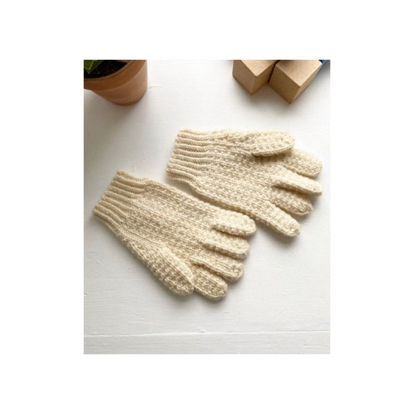 Guantes vintage de lana irlandesa con lana a mano Aran Cream