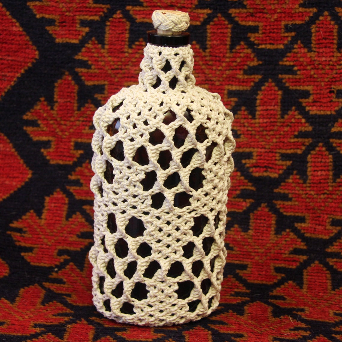 8 Traditional Pattern Macrame Covered Antique Bottle circa Etsy